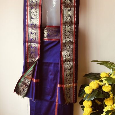 Violet Silk Mundu with Silk Shawl