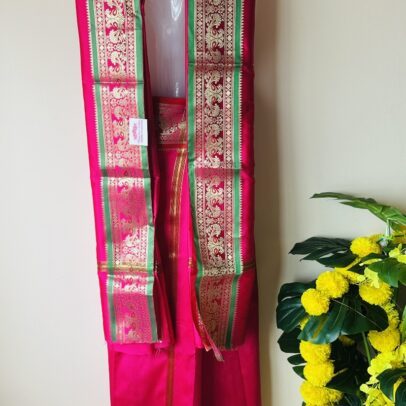 Pink small peacock design Silk Mundu with set