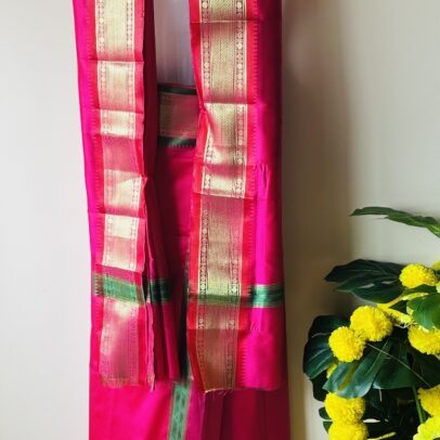 Pink big Border Silk Mundu with Silk Shawl set