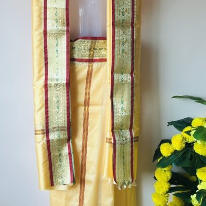 Sandal colour Silk Mundu with Silk shawl set