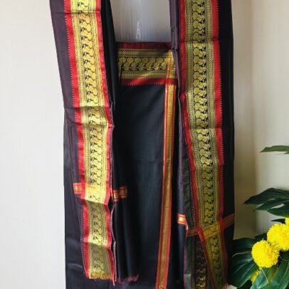 Brown Silk Mundu with silk Shawl
