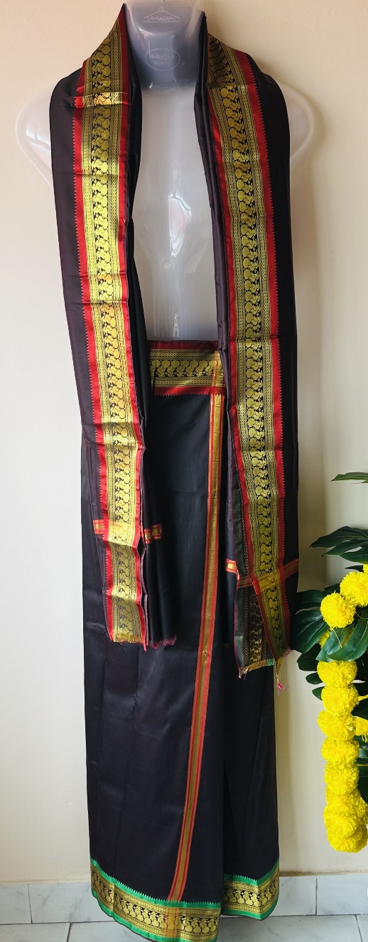 Brown Silk Mundu with silk Shawl