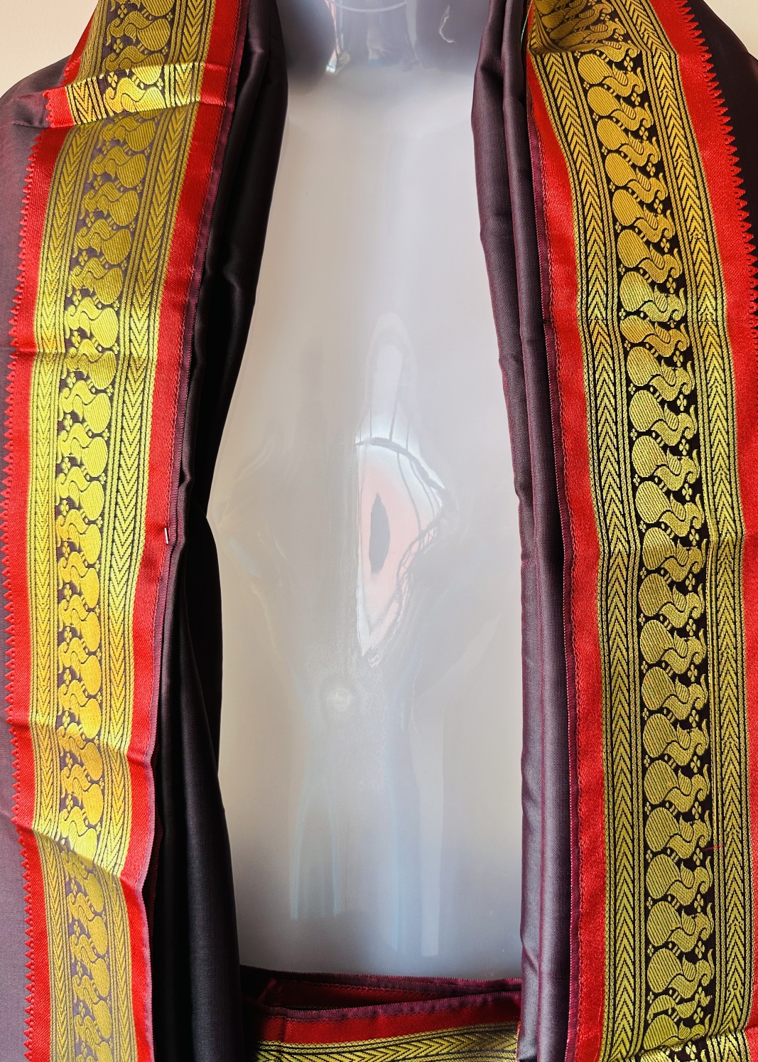 Brown Silk Mundu with silk Shawl