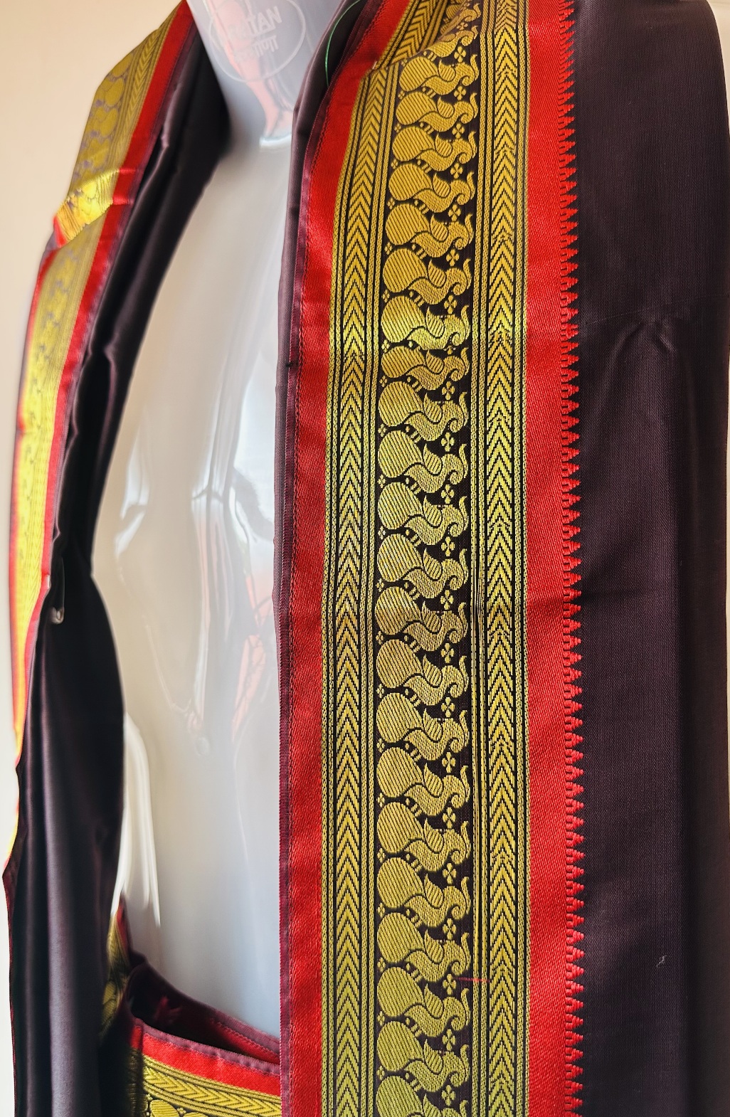 Brown Silk Mundu with silk Shawl
