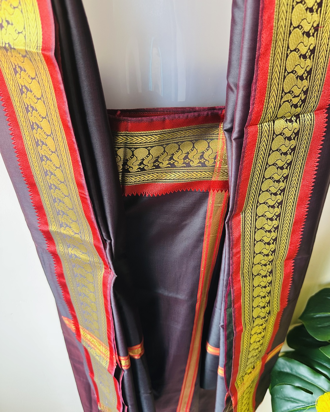 Brown Silk Mundu with silk Shawl