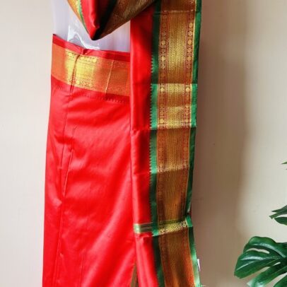 Red big Border green and red Silk Mundu with silk Shawl set