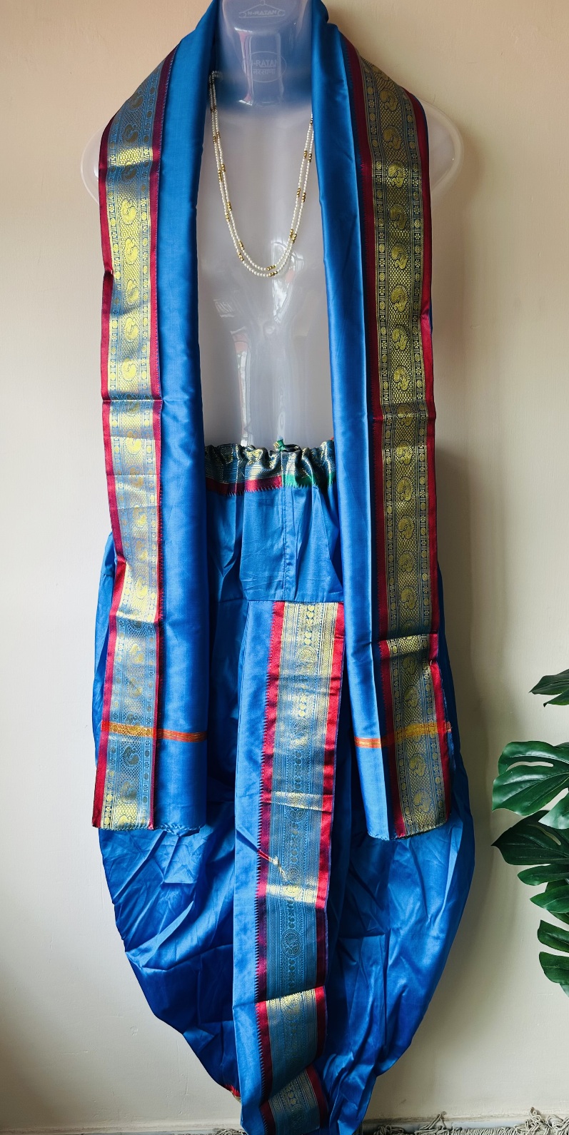 Blue Silk Dhoti set with Silk Shawl