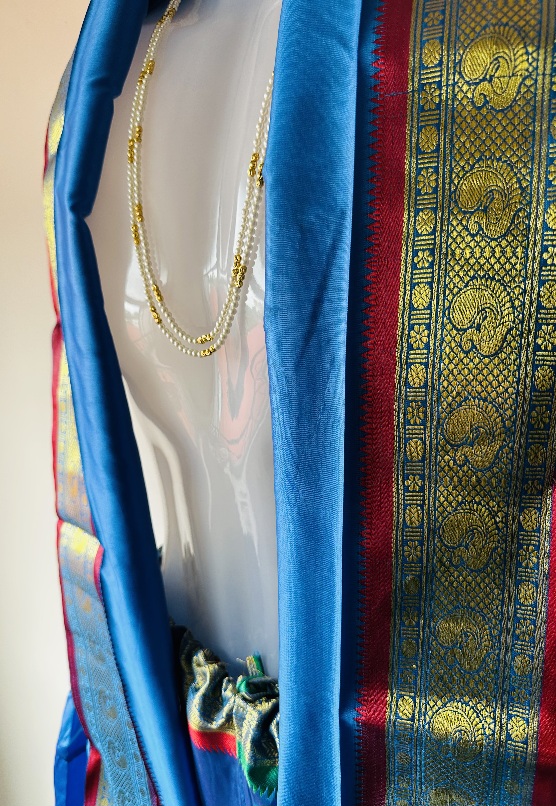 Blue Silk Dhoti set with Silk Shawl
