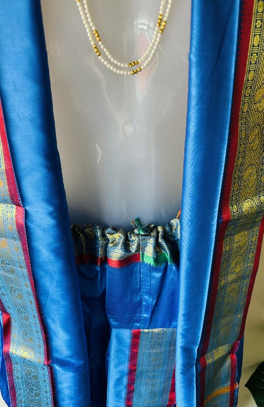Blue Silk Dhoti set with Silk Shawl