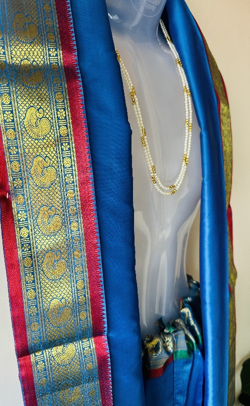 Blue Silk Dhoti set with Silk Shawl