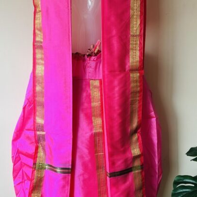 Pink silk dhoti set with shawl