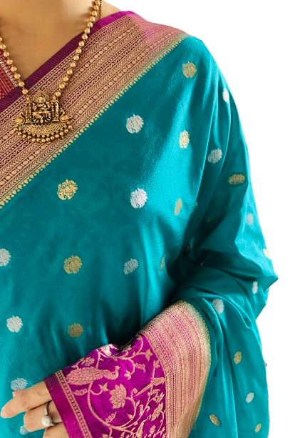 Banarasi Georgette Saree- Blue and Purple border