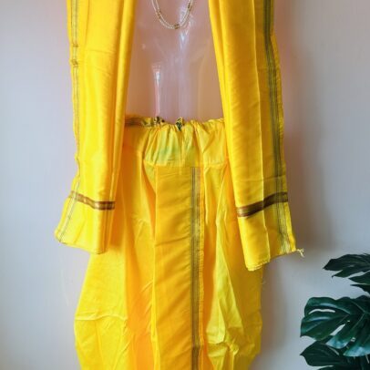Silk readymade dhoti set with shawl - Yellow