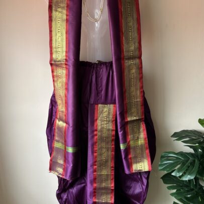 Dark Purple Silk dhoti set with silk Shawl
